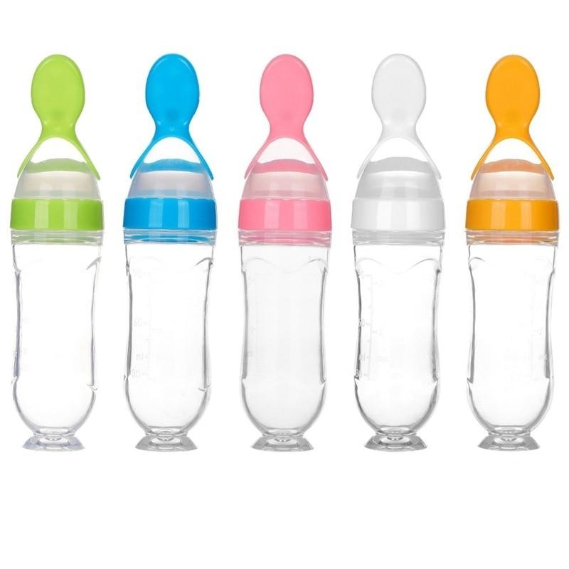 Squeezing Feeding Bottle Silicone Newborn Baby Training Rice Spoon Infant Cereal Food Supplement Feeder Safe Tableware Tools