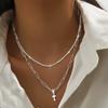New Temperament Shiny Double Layer Cross Pendant Cross Pendant Necklace for Women Charm Collarbone Chain Jewelry Accessory Gift