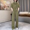 Button-down Casual Sports Outfit for Women, Summer Fashion Set, Straight-leg Pants, Loose Fit, Slimming Two-piece Set