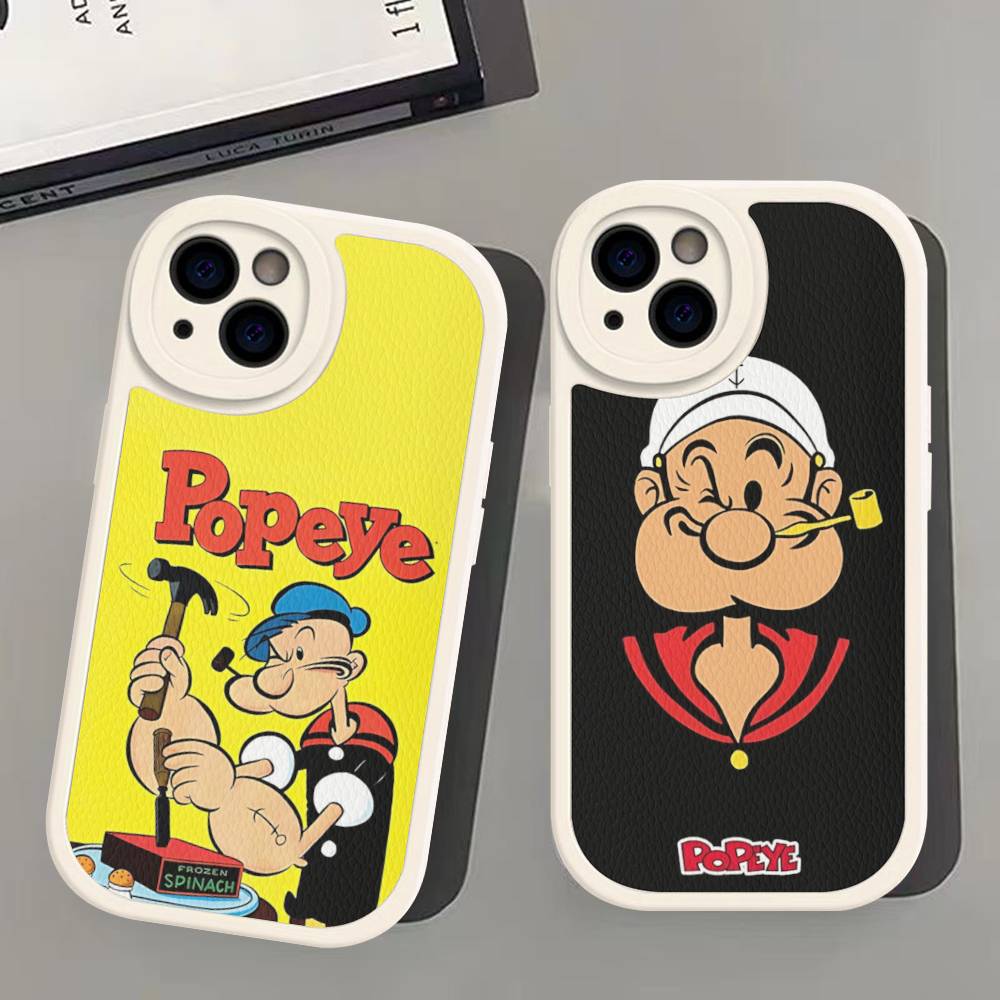 Cartoon Animation P-PopeyeS Retro Phone Case For IPhone 16 15 14 11 12 13 Pro Max Plus Back Leather Shell