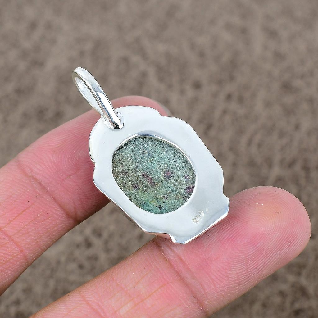 Ruby Fuchsite Gemstone Handmade 925 Sterling Silver Jewelry Pendant 1.77" KKG-365