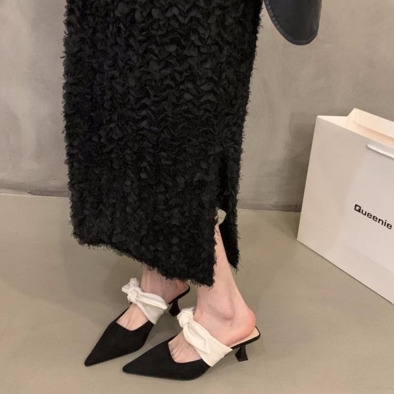 French Xiaoxiangfeng Bag Head Half Slippers Fairy Shoes Wear 2025 New Spring and Summer Bow High Heel Sandals