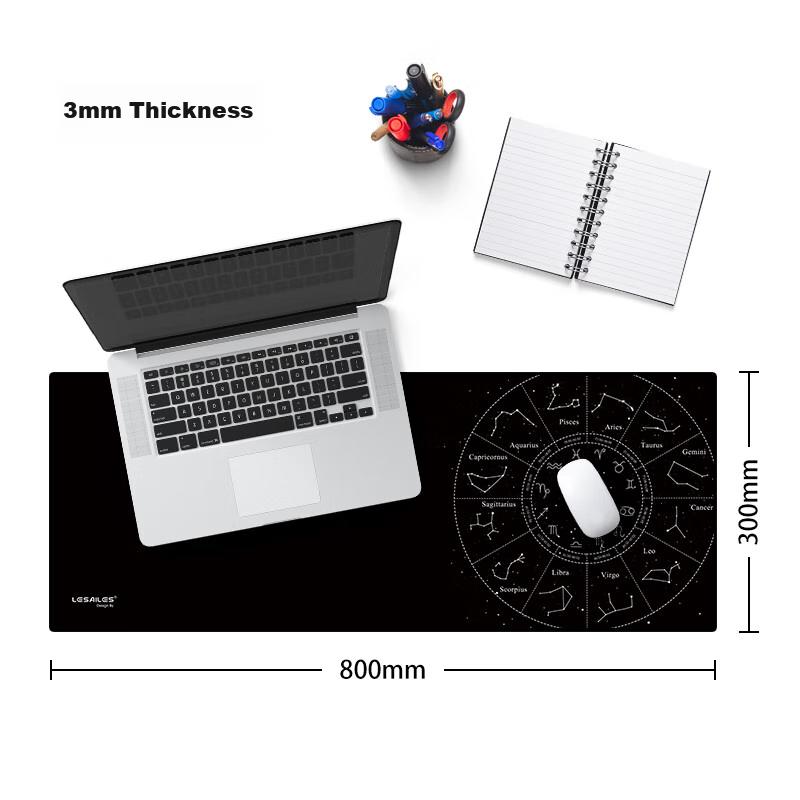 LESAILES Star Constellation Office Gaming Mouse Pad Large Size, Lock Edge Thickened Computer Desk Mat, Black 800*300*3mm