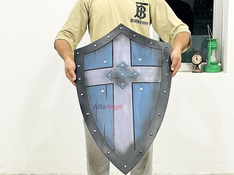Handmade Wooden Templar Shield: Medieval Knight Cosplay, Home Decor