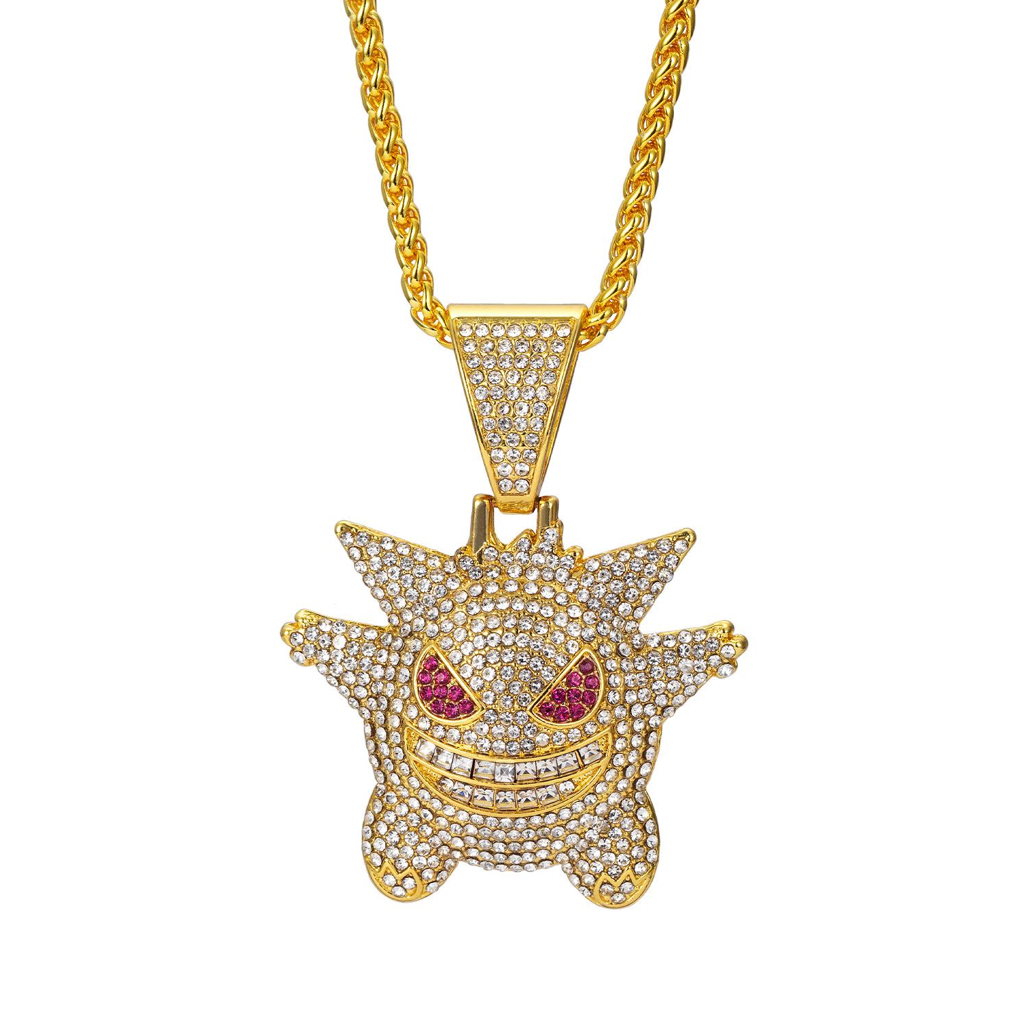 

Перебільшена підвіска Генгар у стилі хіп-хоп: Повністю інкрустований діамантами мультяшний ланцюжок для светра зі сплаву