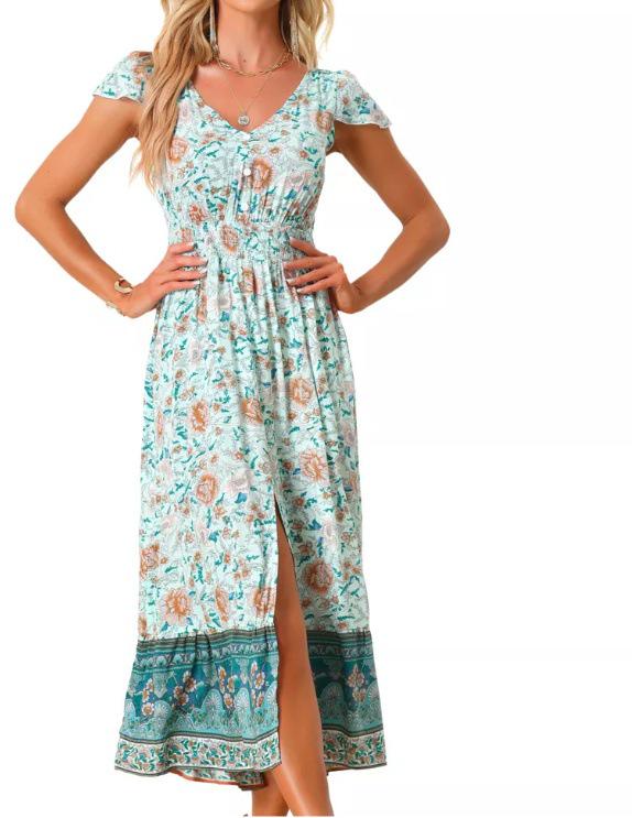 2026 Summer Women s Floral Print Pocket Vest Dress S цветочный