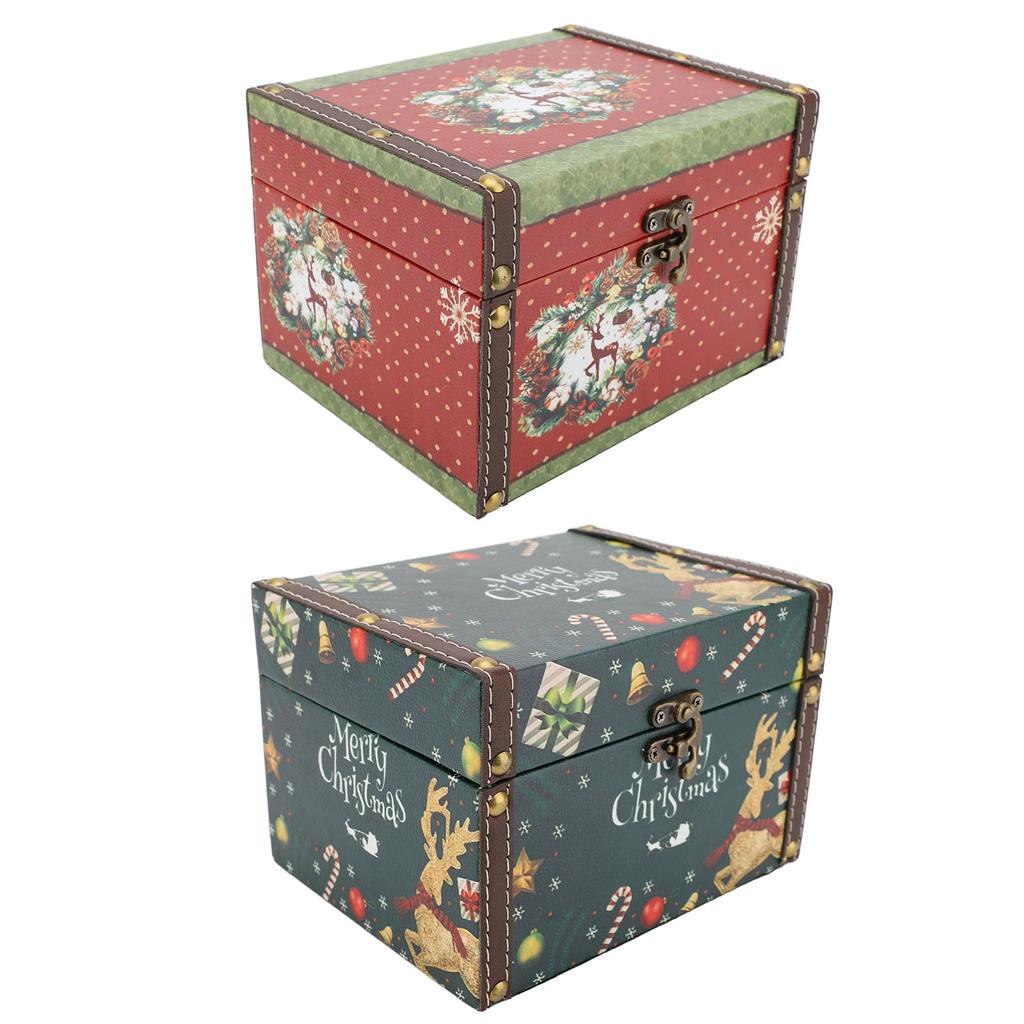 Wooden Trinket Box Vintage PU Leather Christmas Gift Box Jewelry Keepsake Storage Box for Kids Chris