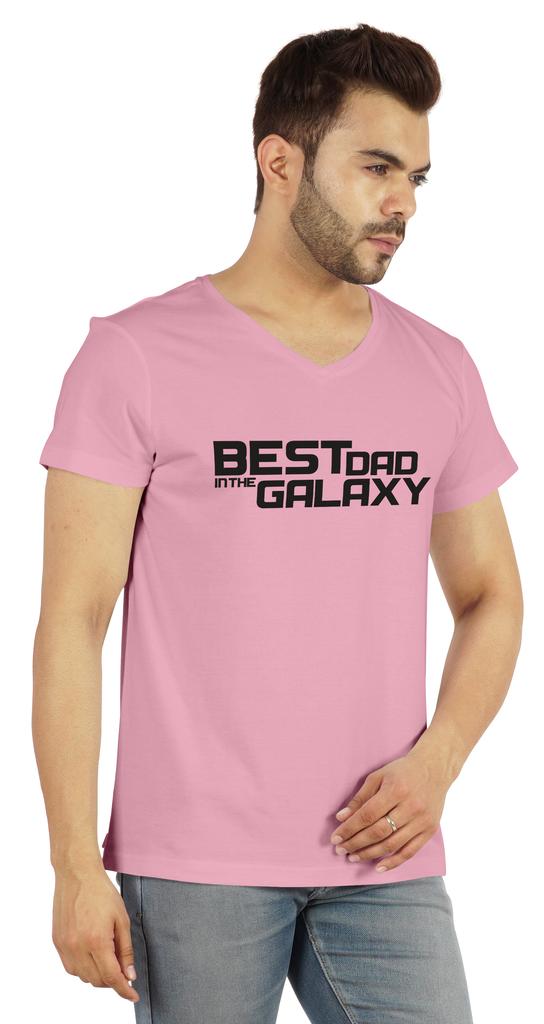 Inkmeso V-Neck Tee Shirt For Men Graphic Print   Best Dad In The Galaxy   Tshirt For Father's Day Gift Jersey