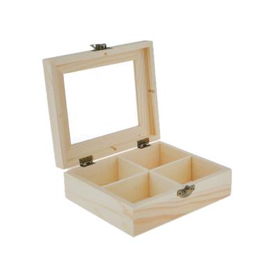 Unfinished Unpainted Plain Wooden Jewlry Tool Box 4 Grids Keepsake Gift