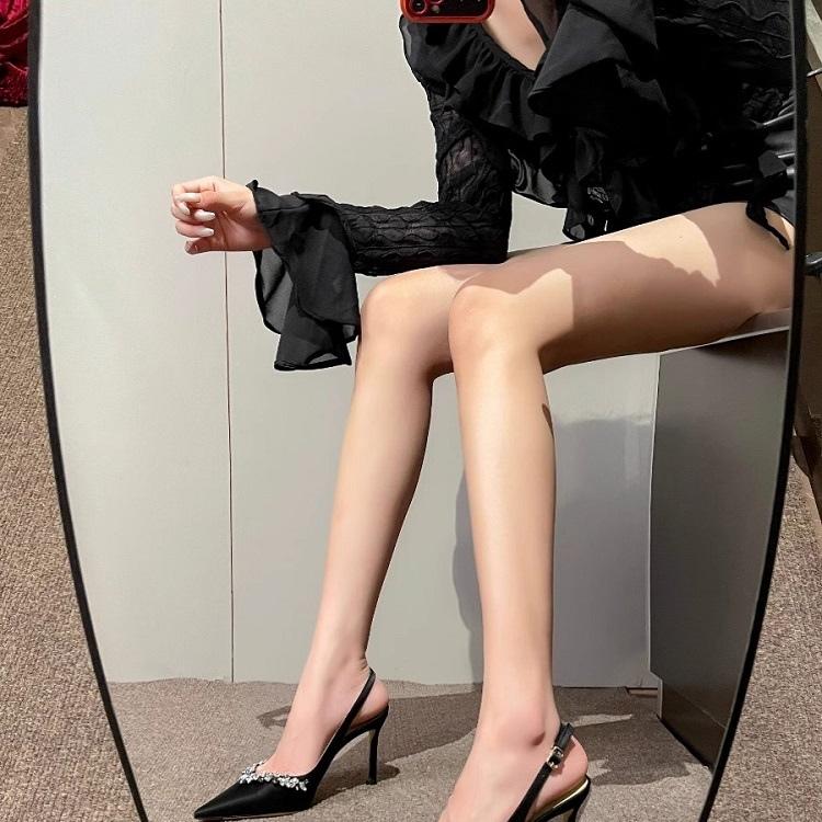 Fashion High Heels Pointed Toe Sexy Crossdressers Shoes Branded Pumps Sandals Ladies 2025 Spikes Black Fine Crystal Fashion Closed Afric