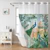 No Hook Peacecock Pattern Shower Curtain With Snap-in Fabric Liner, Sheer Top Window, Waterproof Double Layer Bathtub Curtain