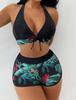 Fashion Women's High Waist Boxer  Print Solid Color Patchwork Swimsuit Bikini