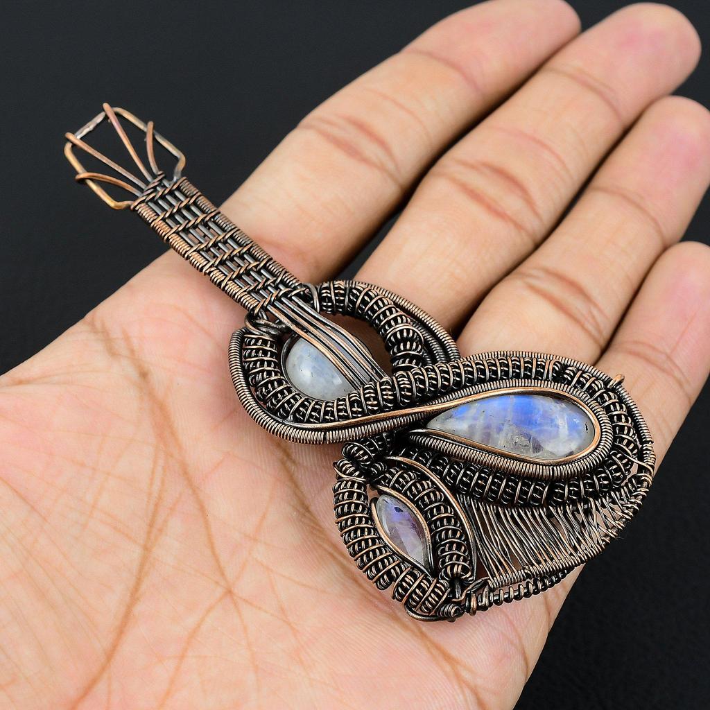Rainbow Moonstone Pendant Gemstone Jewelry, 999 Copper Wire Wrapped Pendant, Handmade Beautiful Jewelry Pendant