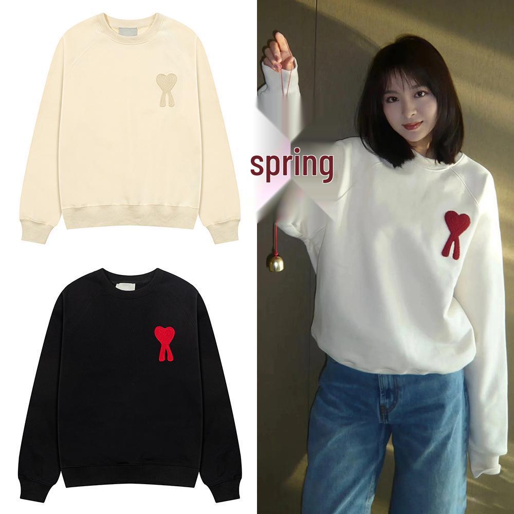 Sweat à capuche au crochet pour automne-hiver, unisexe, avec broderie en forme de cœur, manches longues, col rond.