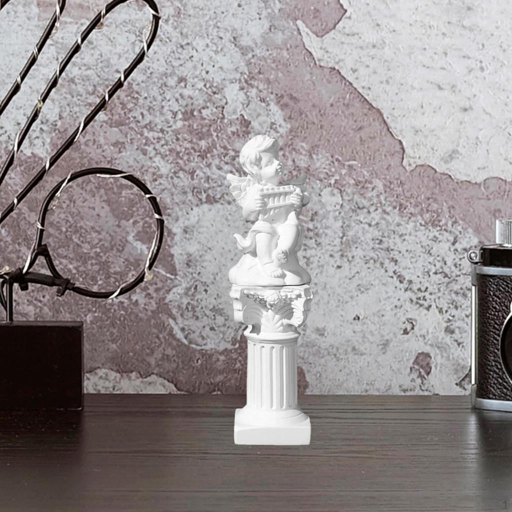 Cherub Statue Mini Greek Column Little Angel Figurine Artwork Small Roman Pillar for Room Bedroom