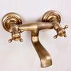 Vintage Copper Wall Mounted Kitchen Faucet - Double Handle Hot & Cold Water Mixer Tap for Home & Bathroom