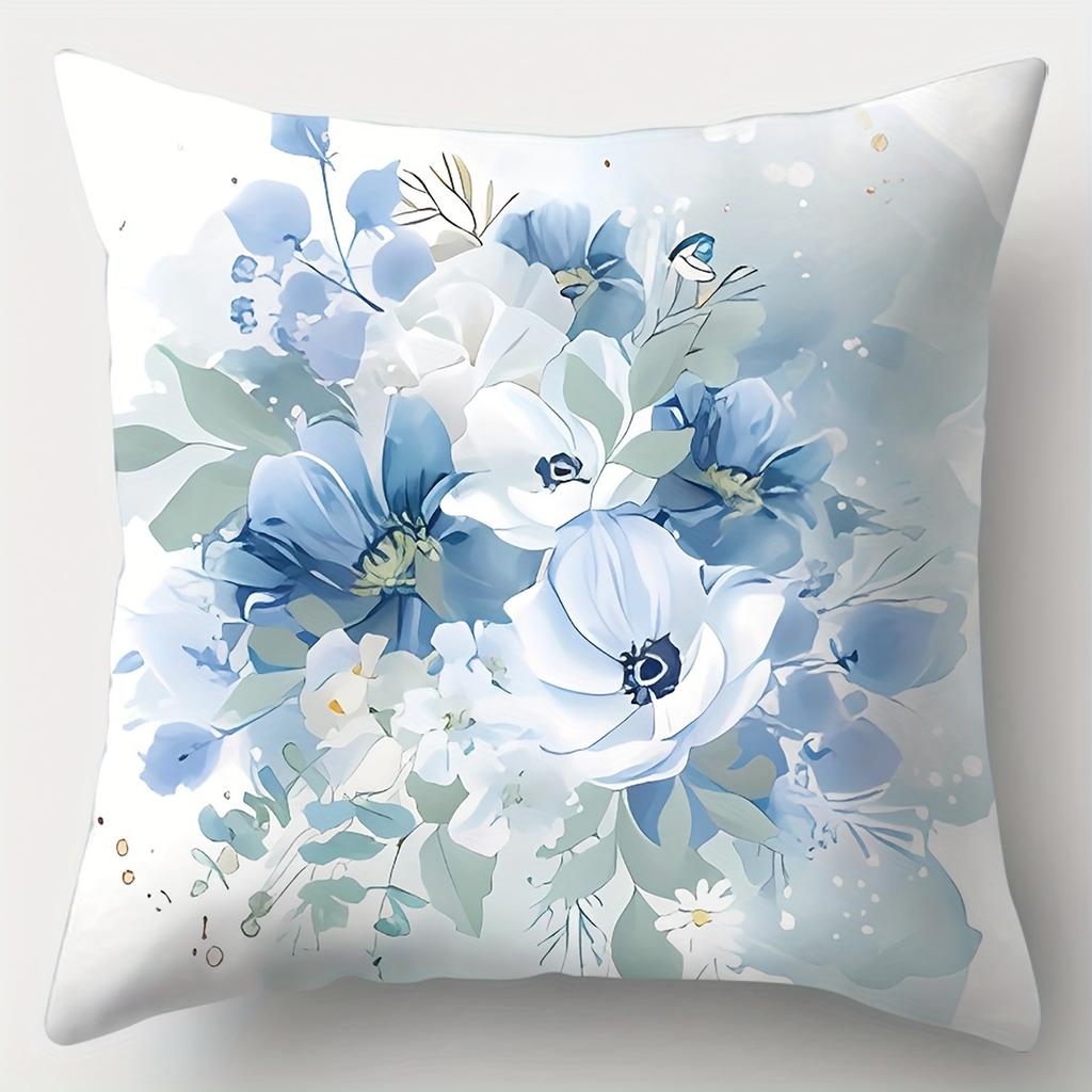 Home Decor Blue Floral And Butterfly Pillow Covers Pattern Cushion Cover Suitable For Sofa Bedroom Car Pillow Cover