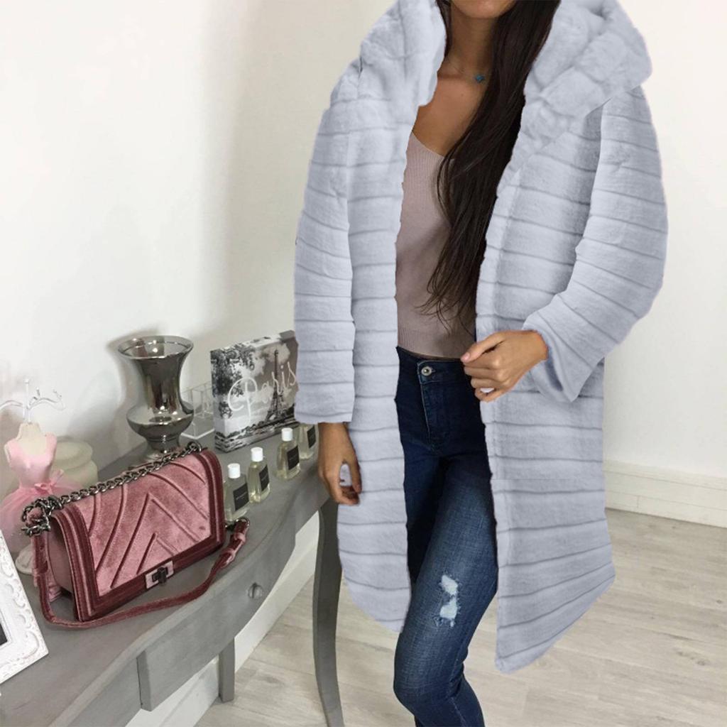 Women's Fashion Long Sleeve Plush Waistcoat Faux-Fur Hoodie Top Coat Outwear