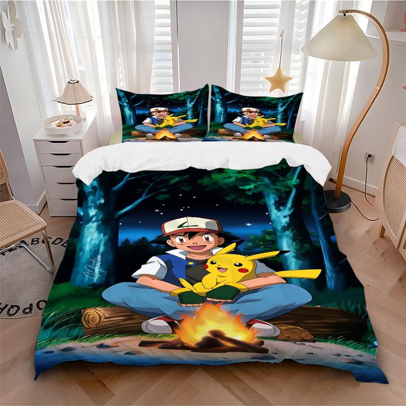 3pcs Pokemon, Pikachu Duvet Cover Set, Includes 1 Duvet Cover and 1/2 Pillowcases (No Insert) yy251104237
