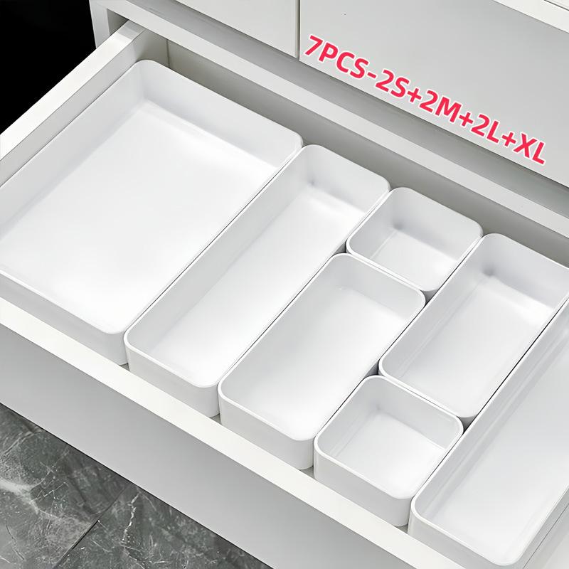 7Pcs Drawer Organizer Set, Plastic Cosmetic And Skincare Storage Boxes With Dividers For Vanity, Desktop,And Drawer Organization