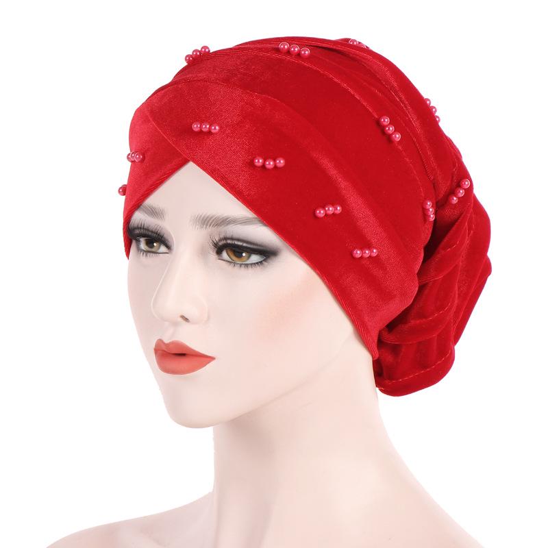Velvet Pearl Turban Headwear: Foldable Stacked Scarf Hat (2018)
