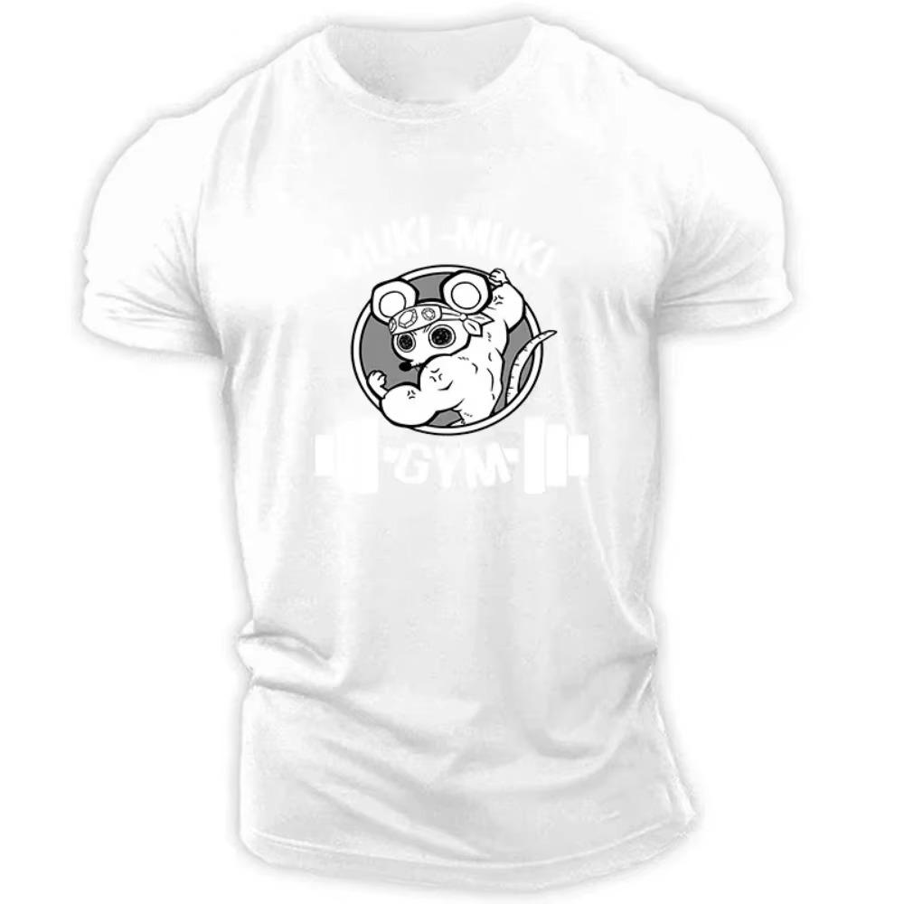 100% Baumwolle Oversize T-Shirt für Herren Freizeit-T-Shirts Rundhalsausschnitt Mäuse Muki- Muki Gym T-Shirt Kurzarm Kleidung Bedrucktes Oberteil