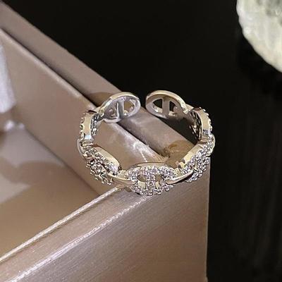 Zircon Pig Nose Open Ring - Korean Fashion Index Finger Ring, Light Luxury Design, Hand Jewelry