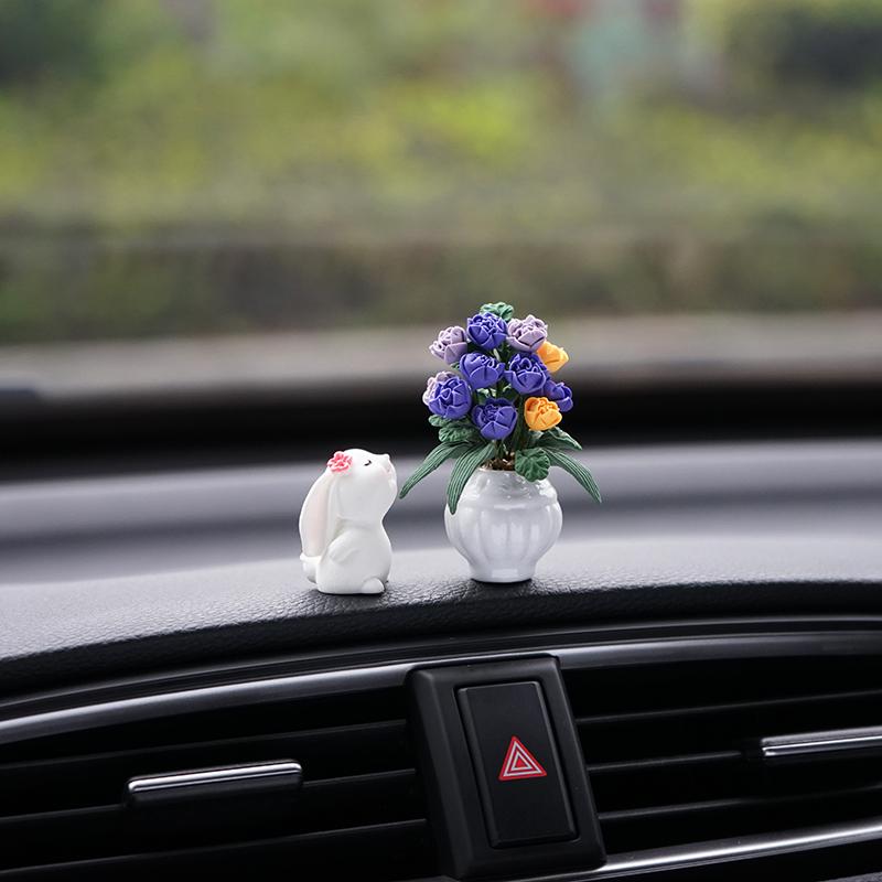 Mini Clay Flower Car Ornament Handmade Ceramic Vase Creative Car Decor Gift