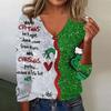 Women's Cute Sweatshirt Knitted Fashion Casual V-neck Long-sleeved  Cozy Print Top