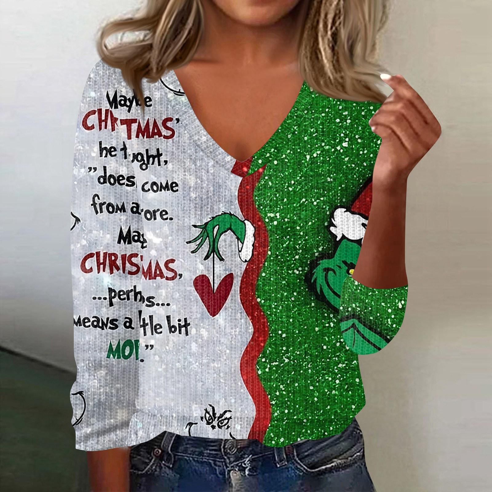 

Женский милый свитер вязаный модный повседневный с V-образным вырезом длинным рукавом уютный с принтом топ XL