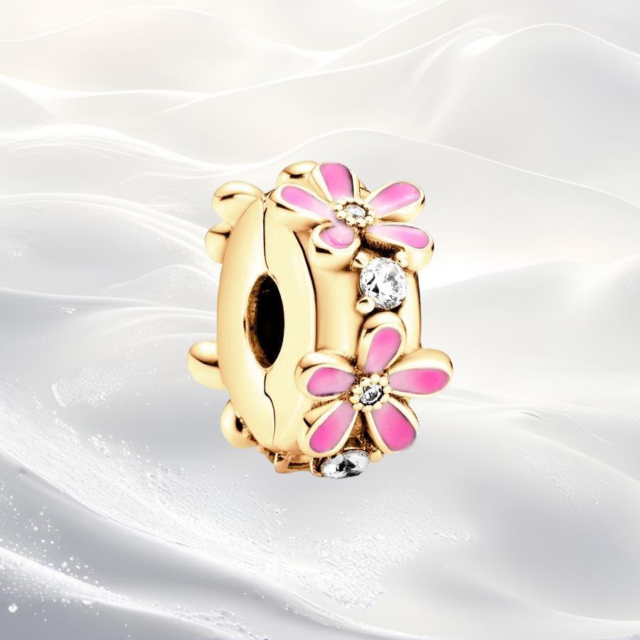 Cherry Blossom Flower Clip Charm Beads Dangle Fit Original Snake Silver Bracelet Necklace Bead For Diy Jewelry Women Gift