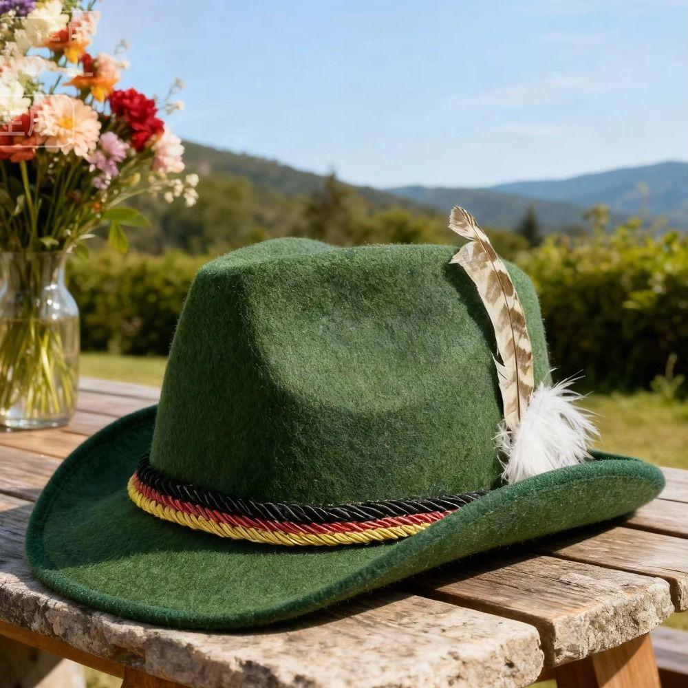 Bavarian Feather Decors Hat Fedora Hat Costume Cosplay Cap Fashion Oktoberfest Hat Halloween