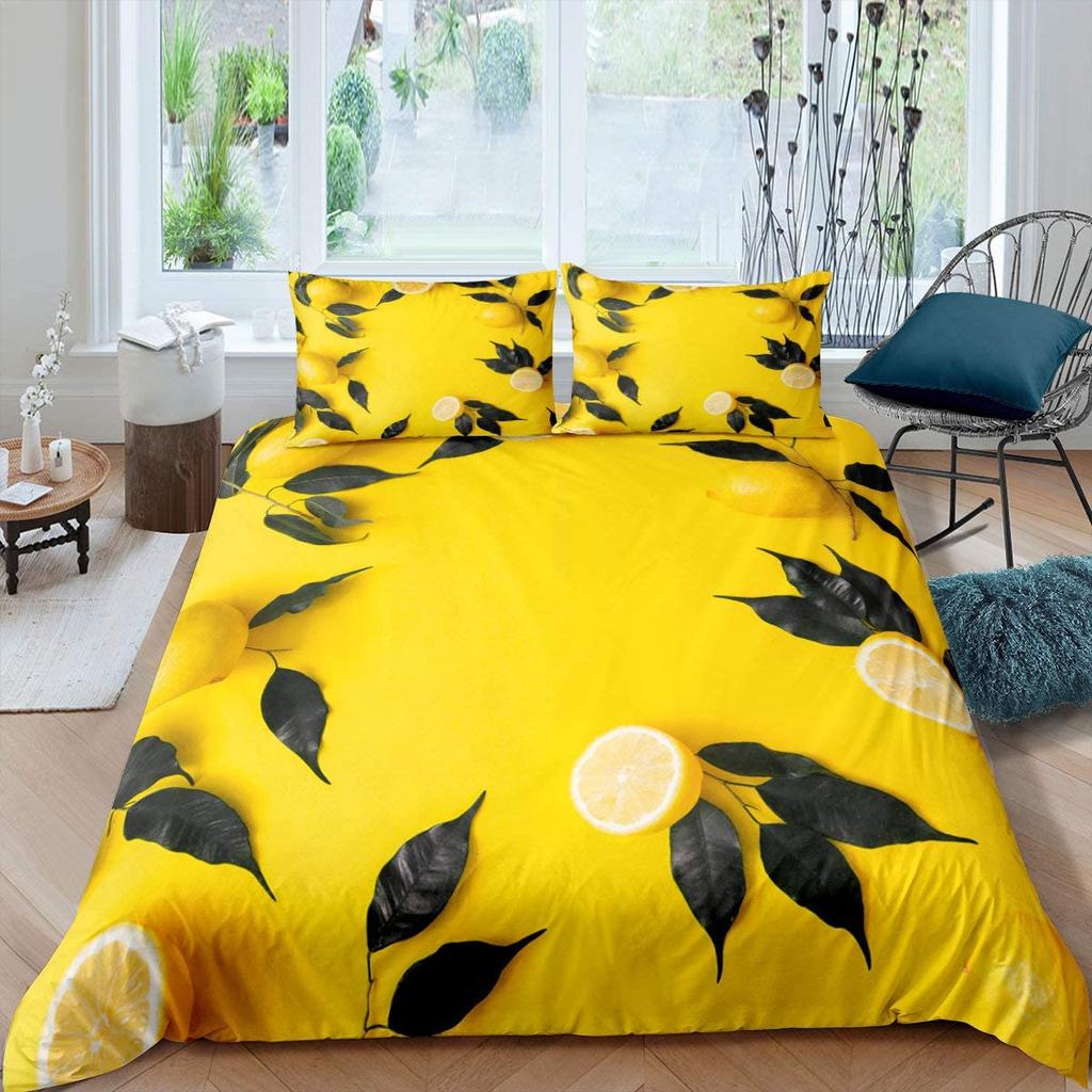 Lemon Duvet Cover Set Fresh Fruits Pattern Polyester Comforter Cover King Queen Twin Full Size For Kids Teens Adults Bedding Set