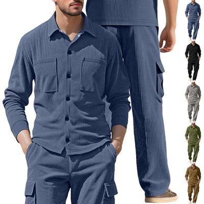 Veste Cardigan Décontractée de Sport à Revers pour Homme Costume Pantalon à Manches Longues Ample en Velours Côtelé Vêtement de Travail