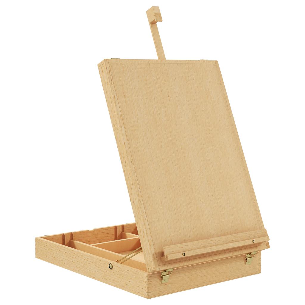 Wooden Tabletop Easel, Folding Box, Compartments, Adjustable Height, 27 x 41.5 x 74.5 cm, Natural