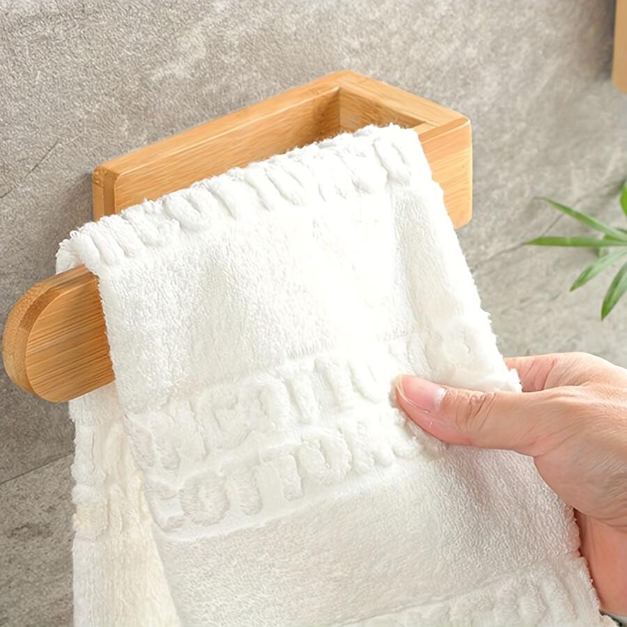 1pc Self-Adhesive Bamboo Towel Rack-No Drill Wall-Mounted Bathroom Organizer with Art Deco Style,High-Quality Wood Towel Holder