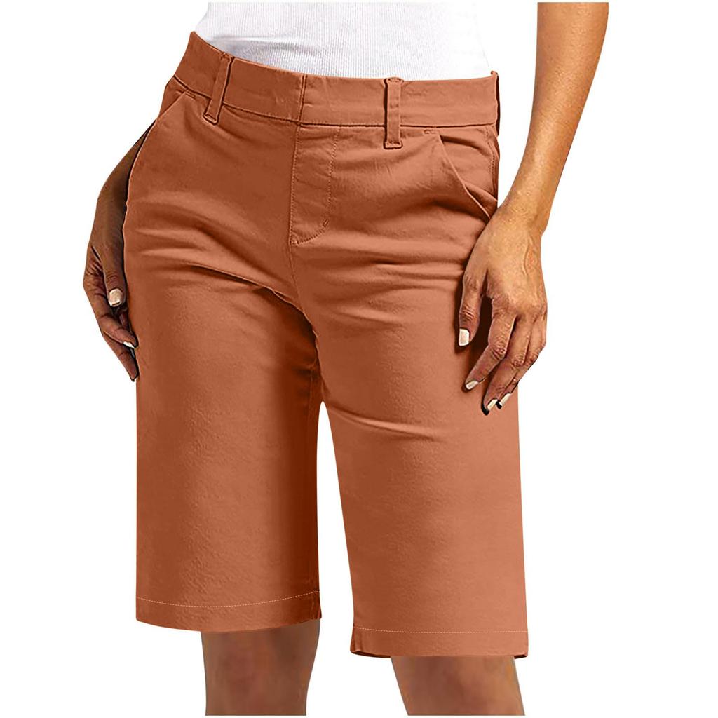 Pantaloncini da donna al ginocchio, Cotone elasticizzato, Abbigliamento casual estivo, Vestibilità comoda, Stile versatile