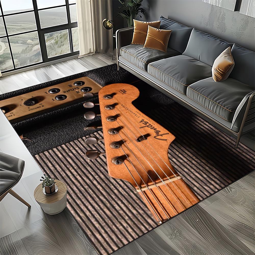 27 Styl Nowy Fender Retro Gitara Instrumenty Muzyka Dywan 3D do Salonu Sypialni Domu Dekoracja Sofy, Antypoślizgowa Mata Podłogowa