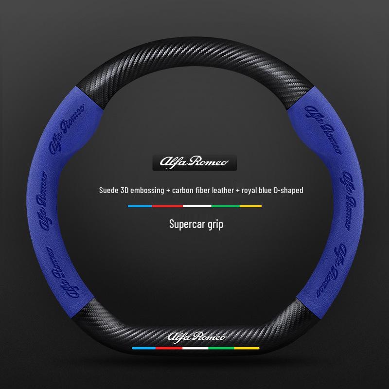 Carbon Fiber & Alcantara Leather Steering Wheel Cover for Alfa Romeo Stelvio, Stanway, Giulia, Juliet
