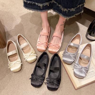 Printemps 2024 nouvelles chaussures simples pour femmes à talon plat et bout carré, chaussures de danse à nœud paresseux polyvalentes et à la mode, chaussures Doudou tendance