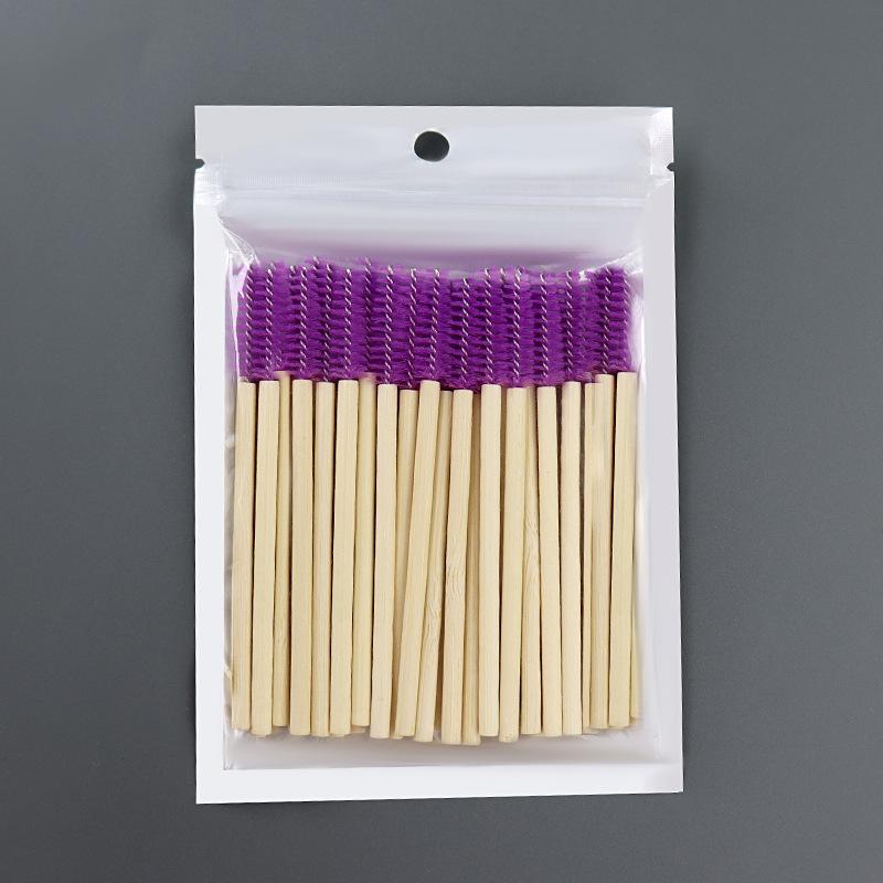 50Pcs Bamboo Joint Handle Lash Brush, Wooden Stick Nylon Spiral Mascara Comb, Eyebrow Grooming Tool for Lash Lifting