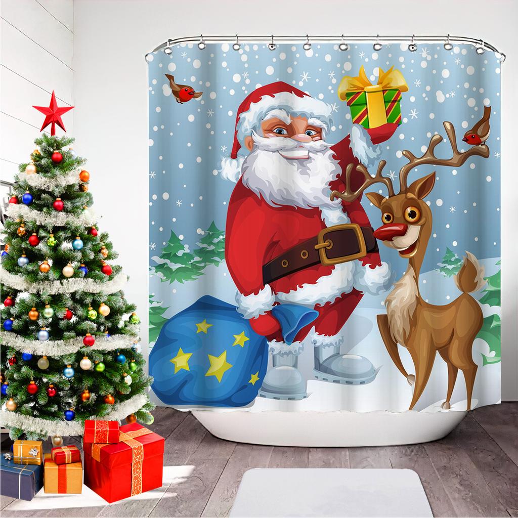 GAEChristmas Printed Bathroom Shower Curtain Snowman Santa Claus Waterproof Polyester Curtain Home Decoration Window Christmas