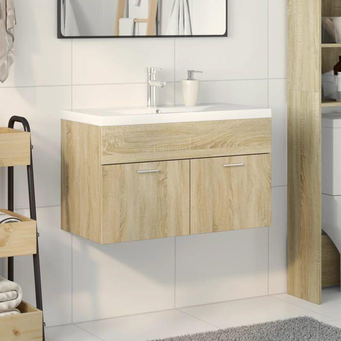 VidaXL Armoire lavabo de salle de bain et bassin intégré chêne sonoma 3324984