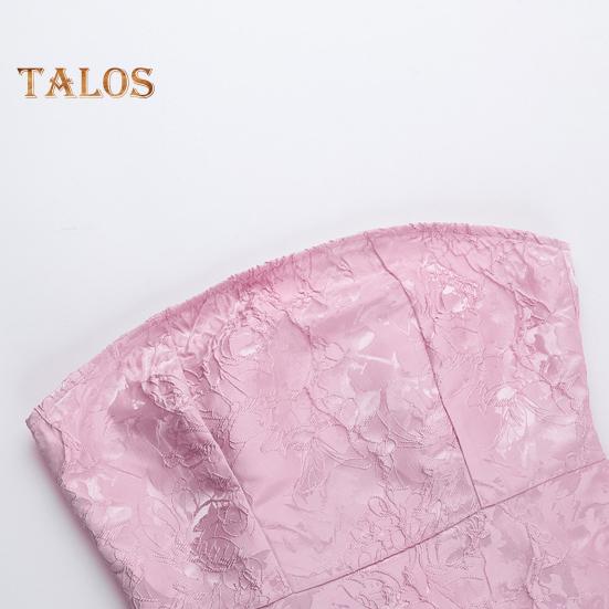 Women Evening Dress Big Bow Decor Bandeau Off Shoulder Floral Texture Sleeveless Lace-up A-line Backless Prom Cocktail Party Ball Gown Summer Mini