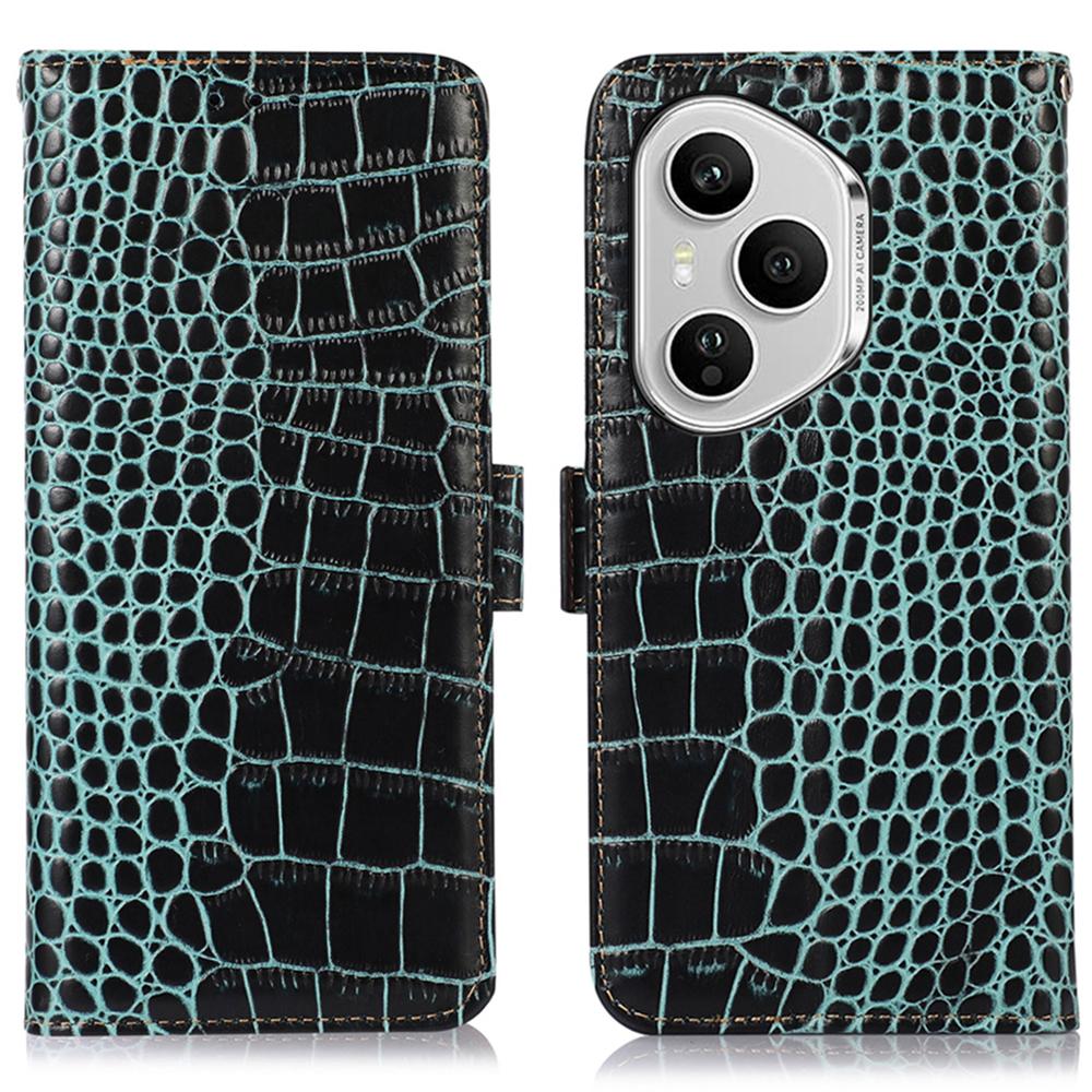 For Honor 400 Pro 5G (Global) Case Crocodile Texture Genuine Cow Leather Phone Wallet Cover