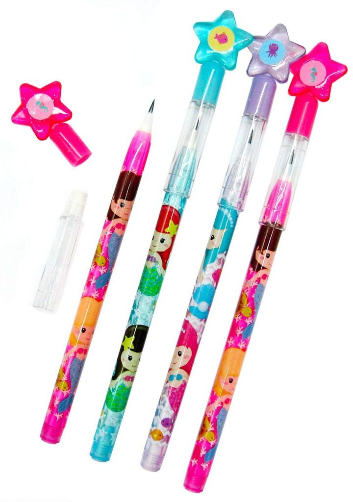 Tiny Mills Mermaid Stackable Push Pencil Set with Erasers and Shark Perfect for Birthday Carnival Favor Classroom and Pinata 24 Pencils per Pack