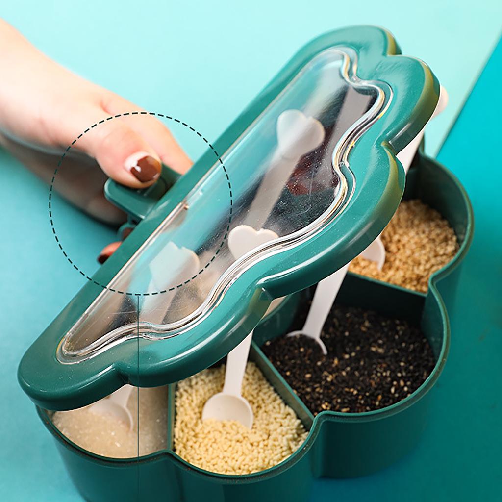 6 Grids Seasoning Box with Clear Lid Multifunctional Space Saving Handheld Seasoning Box with 6 Scoo