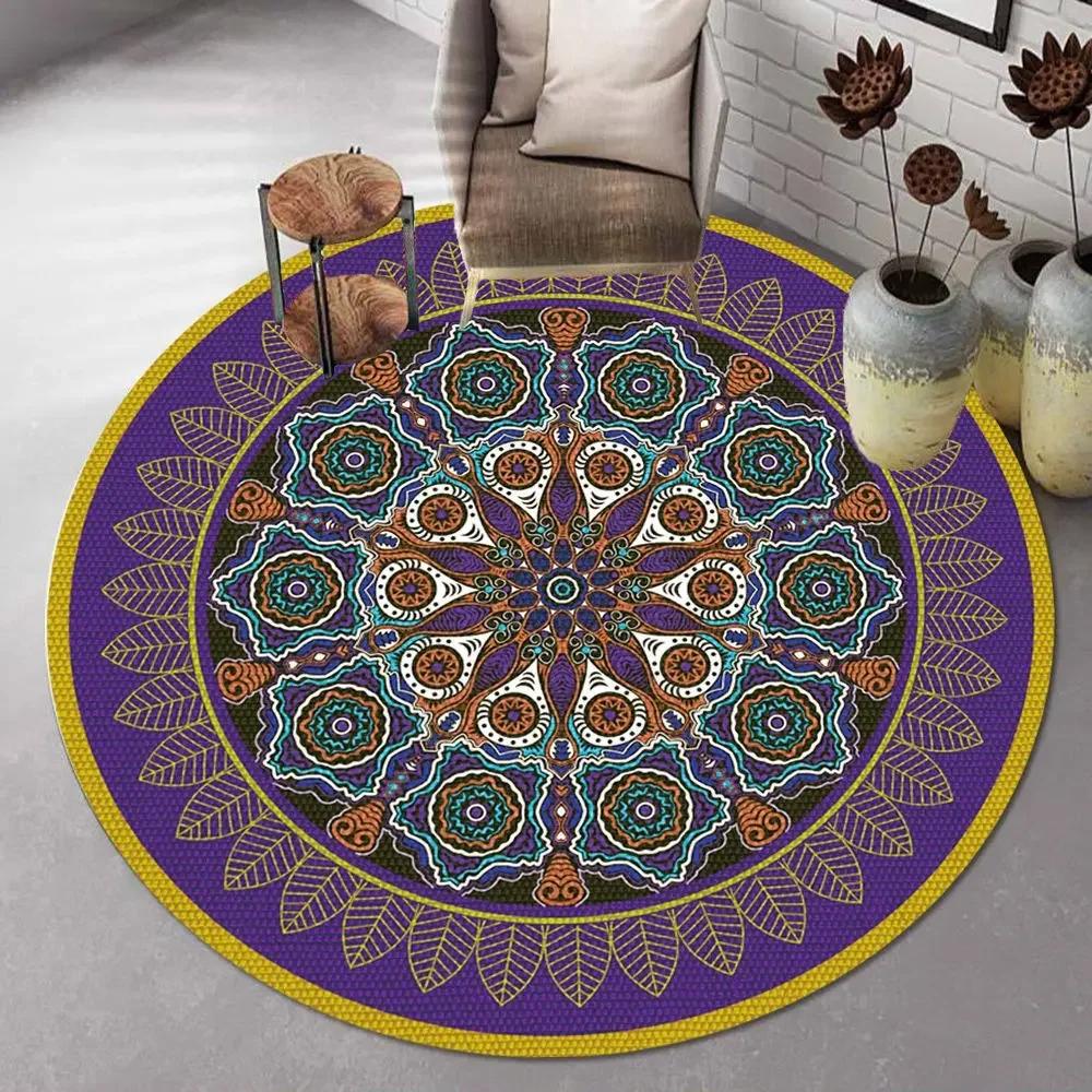 

Bohemian Mandala Round Carpet Ethnic Style Vintage Floral Rug Living Room Coffee Table Sofa Mat Bedroom Hanging Basket Chair Mat 40x40cm