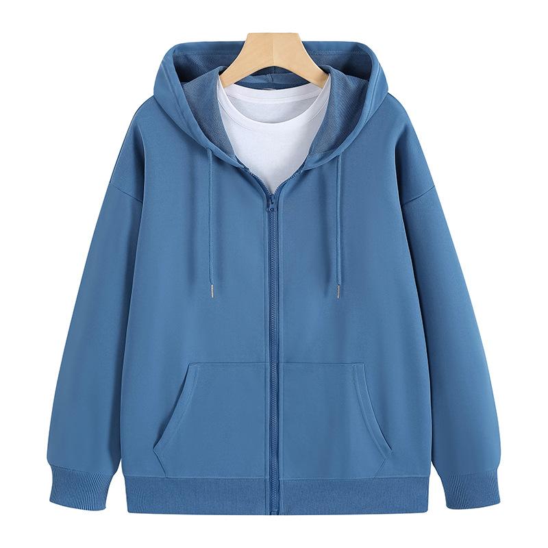 Felpa con cappuccio e cerniera di colore solido di taglia europea, giacca con cappuccio larga, uniforme da squadra, lavoro, pubblicità, cappotto