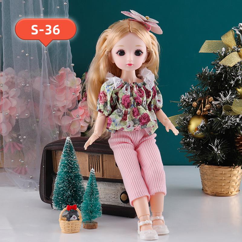 30CM Mini Movable 23Jointed Doll Girls Toy 3D Big Eyes BJD Princess Full Outfits Dresses Collection Childrens Doll Gift